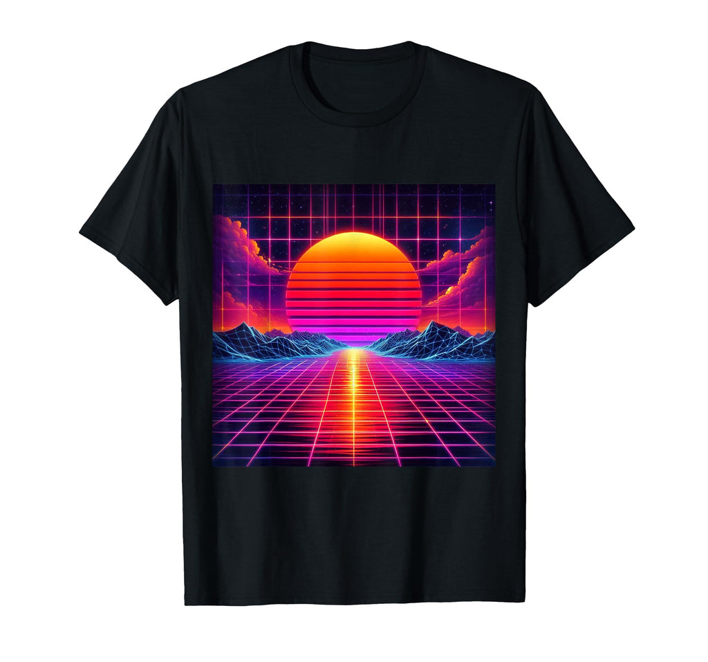 80S Grid Sunset Vaporwave Synthwave T-Shirt - Minimalist Print Men Women - T-Shirt, Sweatshirt, Hoodie