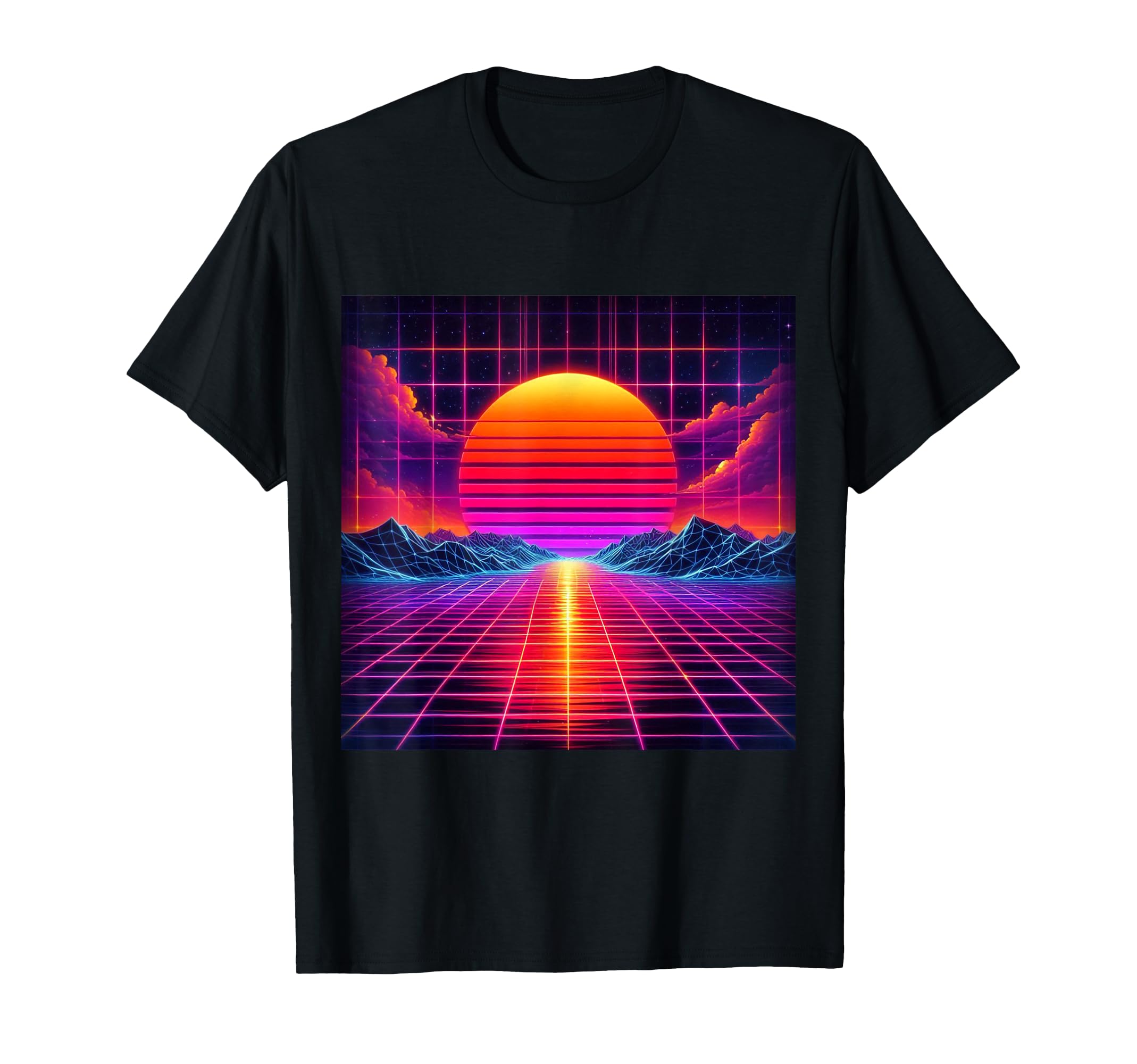 80S Grid Sunset Vaporwave Synthwave T-Shirt - Minimalist Print Men Women - T-Shirt, Sweatshirt, Hoodie