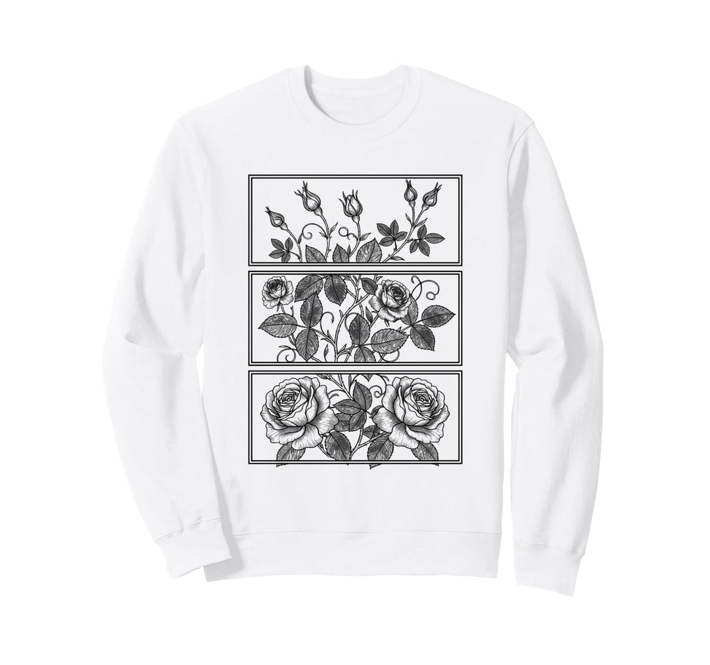 Rose Panel Floral Illustration Roses Sweatshirt - Unique Graphic Unisex - T-Shirt, Sweatshirt, Hoodie