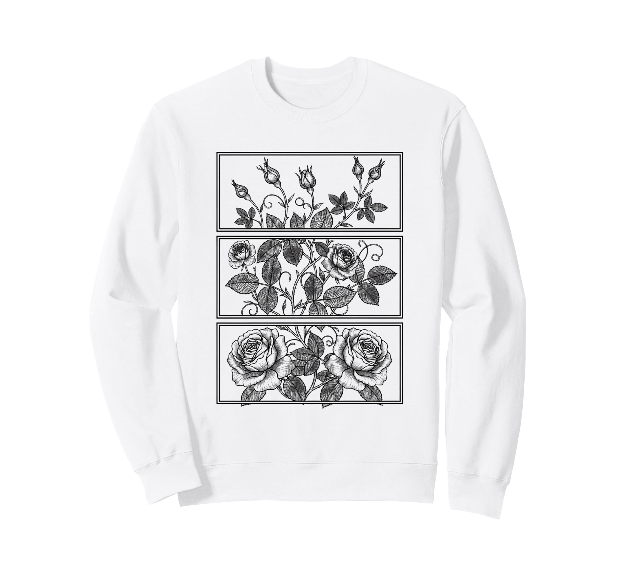 Rose Panel Floral Illustration Roses Sweatshirt - Unique Graphic Unisex - T-Shirt, Sweatshirt, Hoodie