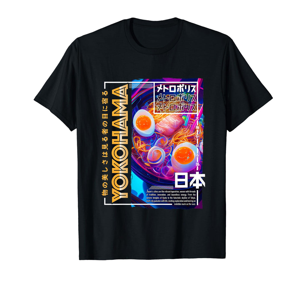 Yokohama City 80S Synthwave Ramen Bowl T-Shirt - Trendy Graphic for Adults - T-Shirt, Sweatshirt, Hoodie