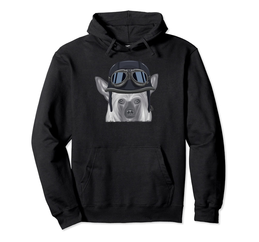 Chinese Crested Wearing Motorcycle Hoodie - Custom Art Print for Adults - T-Shirt, Sweatshirt, Hoodie