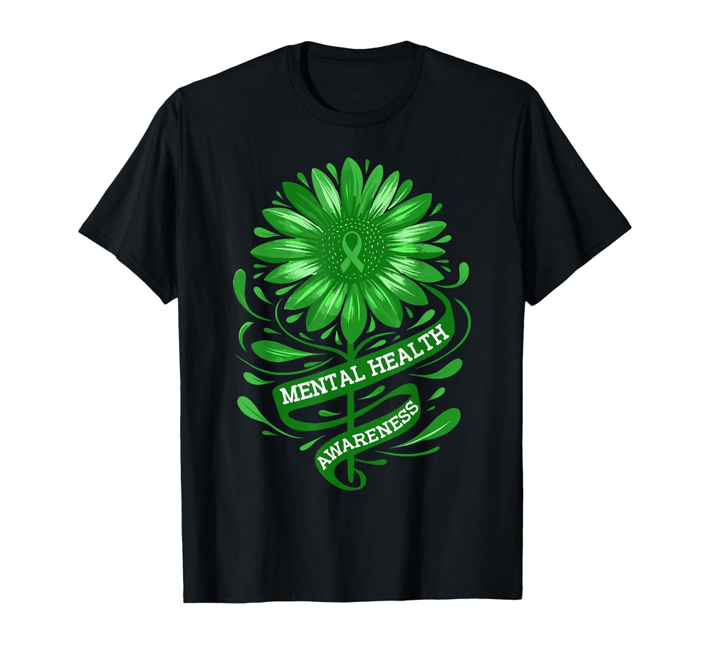 Mental Health Awareness Green Sunflower T-Shirt - Minimalist Print Unisex - T-Shirt, Sweatshirt, Hoodie