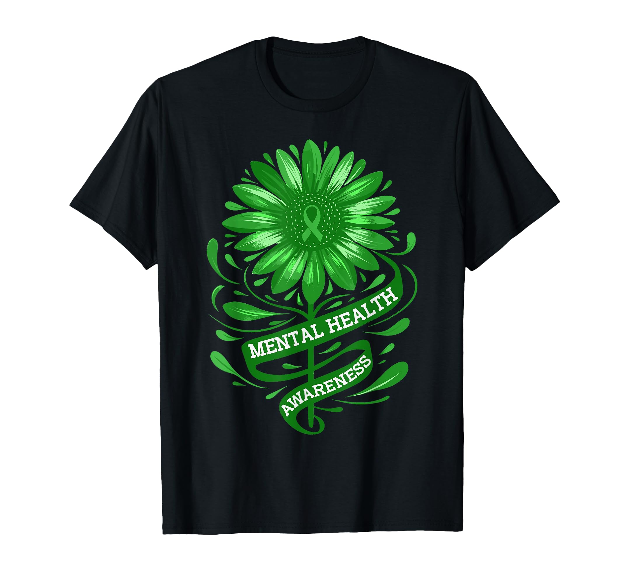 Mental Health Awareness Green Sunflower T-Shirt - Minimalist Print Unisex - T-Shirt, Sweatshirt, Hoodie