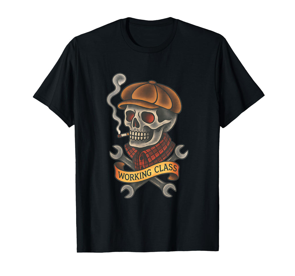 Working Class Skull Blue Collar T-Shirt - Novelty Apparel for Adults - T-Shirt, Sweatshirt, Hoodie