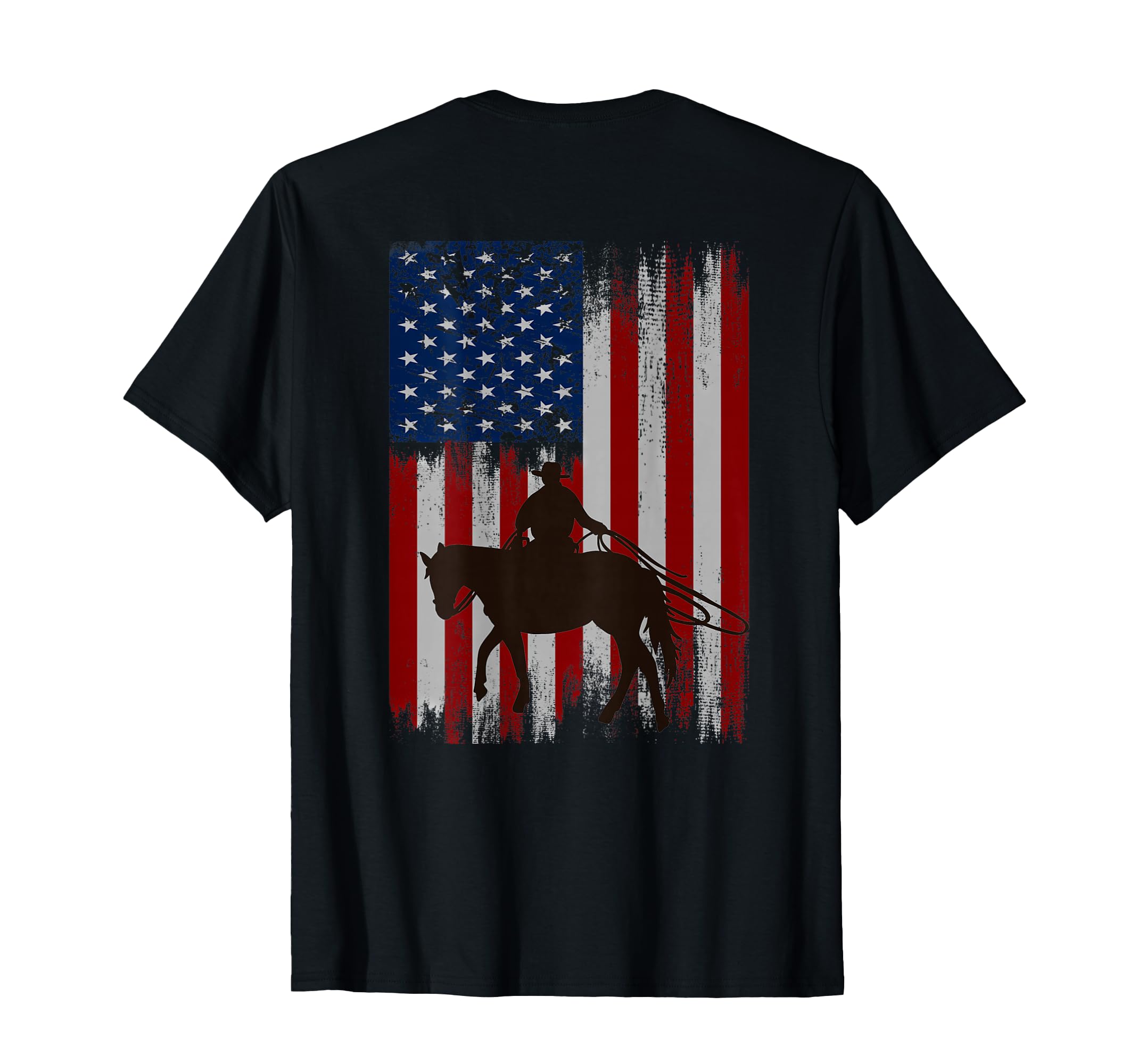 Back Usa American Flag Cowboy Rodeo T-Shirt - Novelty Apparel Unisex - T-Shirt, Sweatshirt, Hoodie