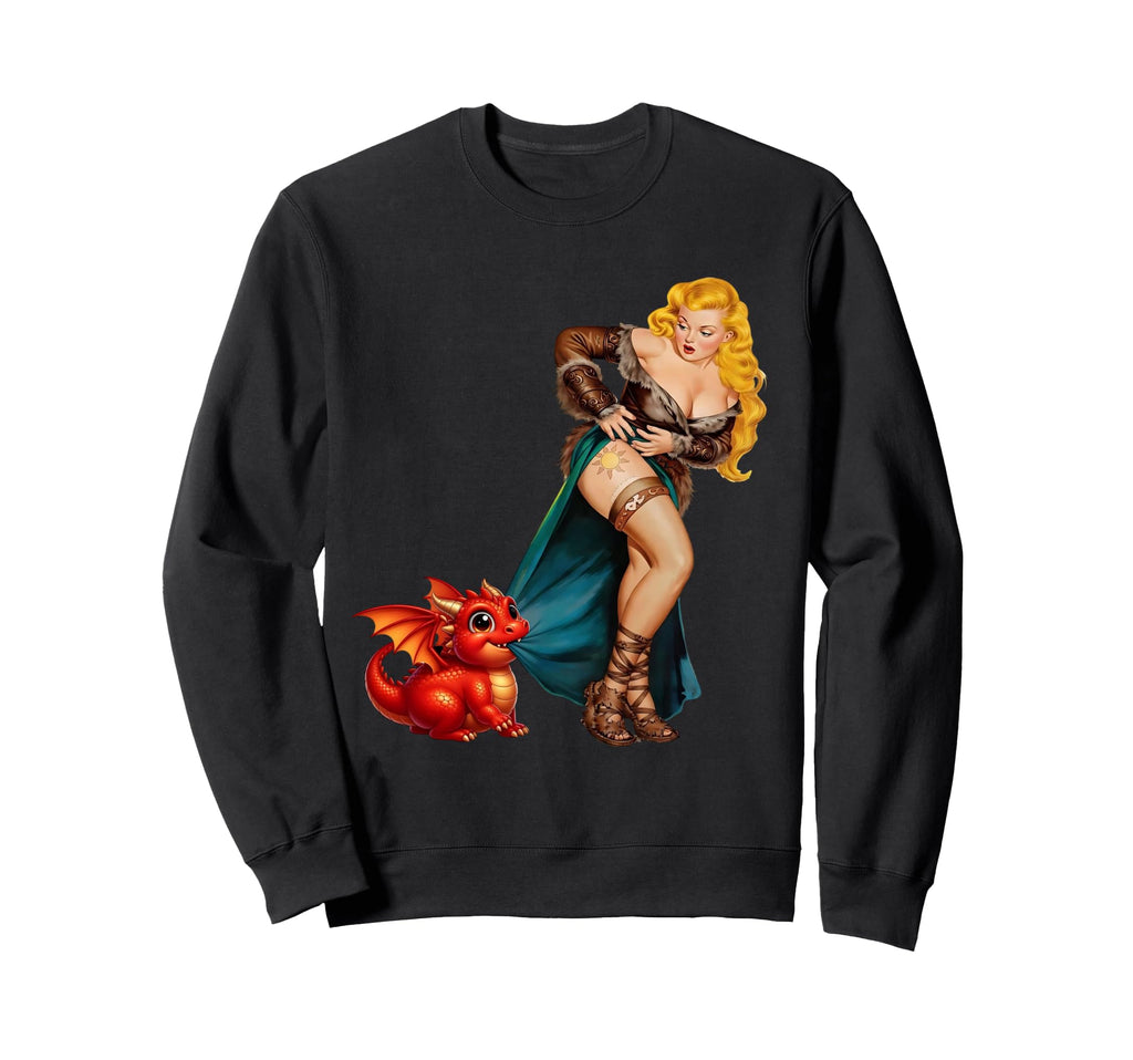 Fantasy Barbarian Pinup Red Dragon Sweatshirt - Trendy Graphic Unisex - T-Shirt, Sweatshirt, Hoodie