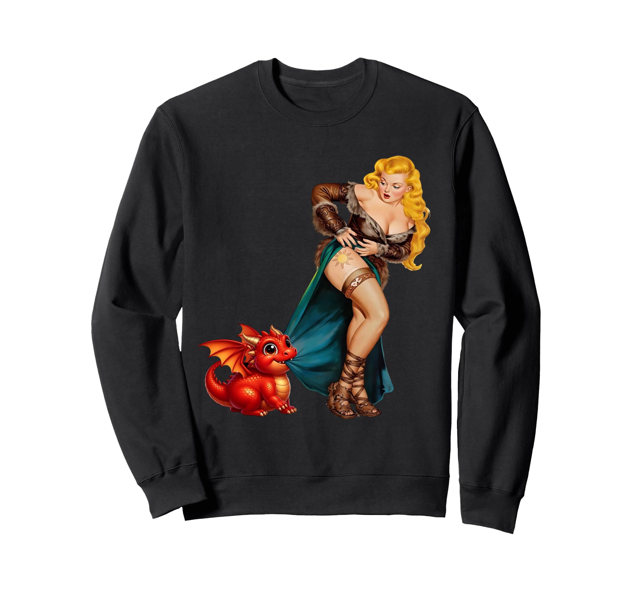 Fantasy Barbarian Pinup Red Dragon Sweatshirt - Trendy Graphic Unisex - T-Shirt, Sweatshirt, Hoodie