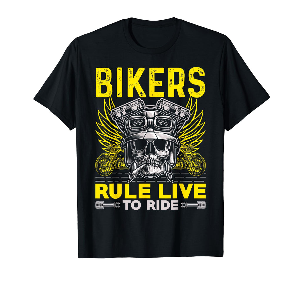 Bikers Rule Live To Ride Motorcycle T-Shirt - Custom Art Print for Adults - T-Shirt, Sweatshirt, Hoodie