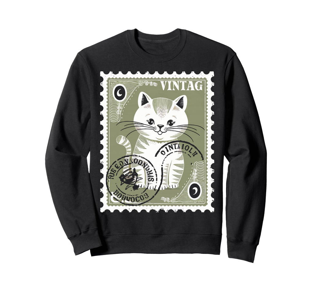 Cat Postage Stamp Animal Sweatshirt - Casual Everyday Wear for Adults - T-Shirt, Sweatshirt, Hoodie