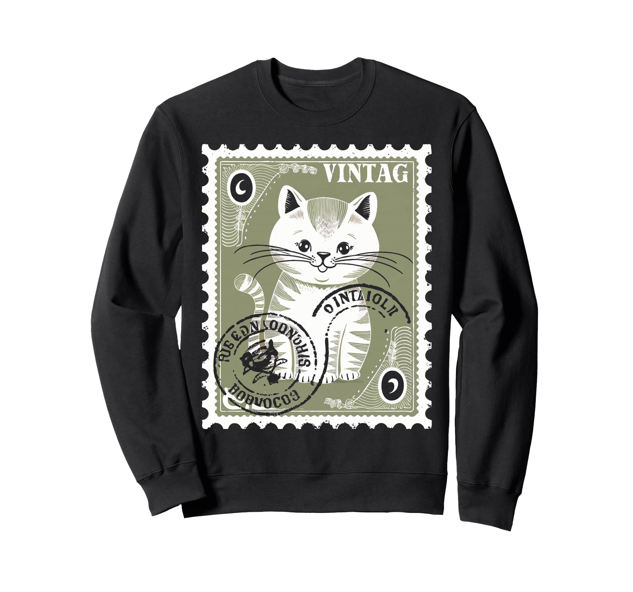 Cat Postage Stamp Animal Sweatshirt - Casual Everyday Wear for Adults - T-Shirt, Sweatshirt, Hoodie