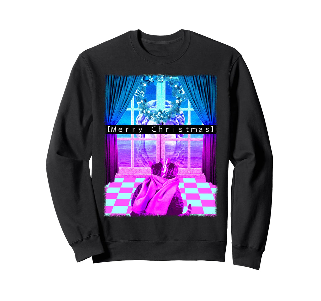 Vaporwave Cats Merry 1980S 1990S Sweatshirt - Custom Art Print for Adults - T-Shirt, Sweatshirt, Hoodie