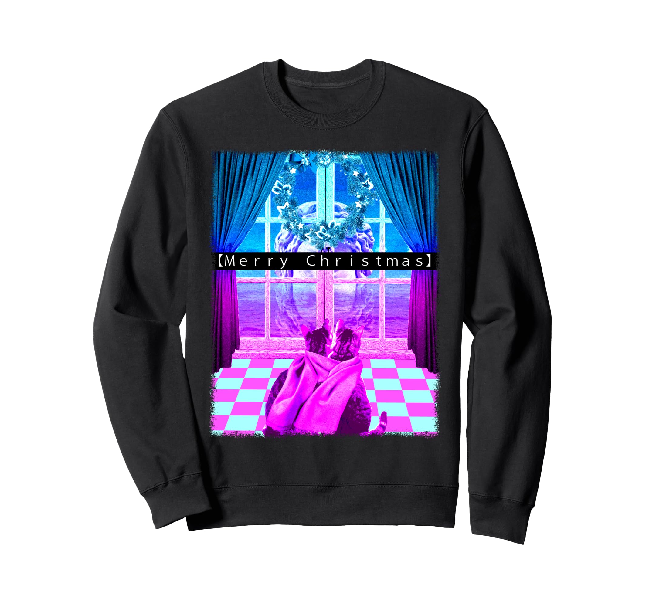 Vaporwave Cats Merry 1980S 1990S Sweatshirt - Unique Graphic Men Women - T-Shirt, Sweatshirt, Hoodie