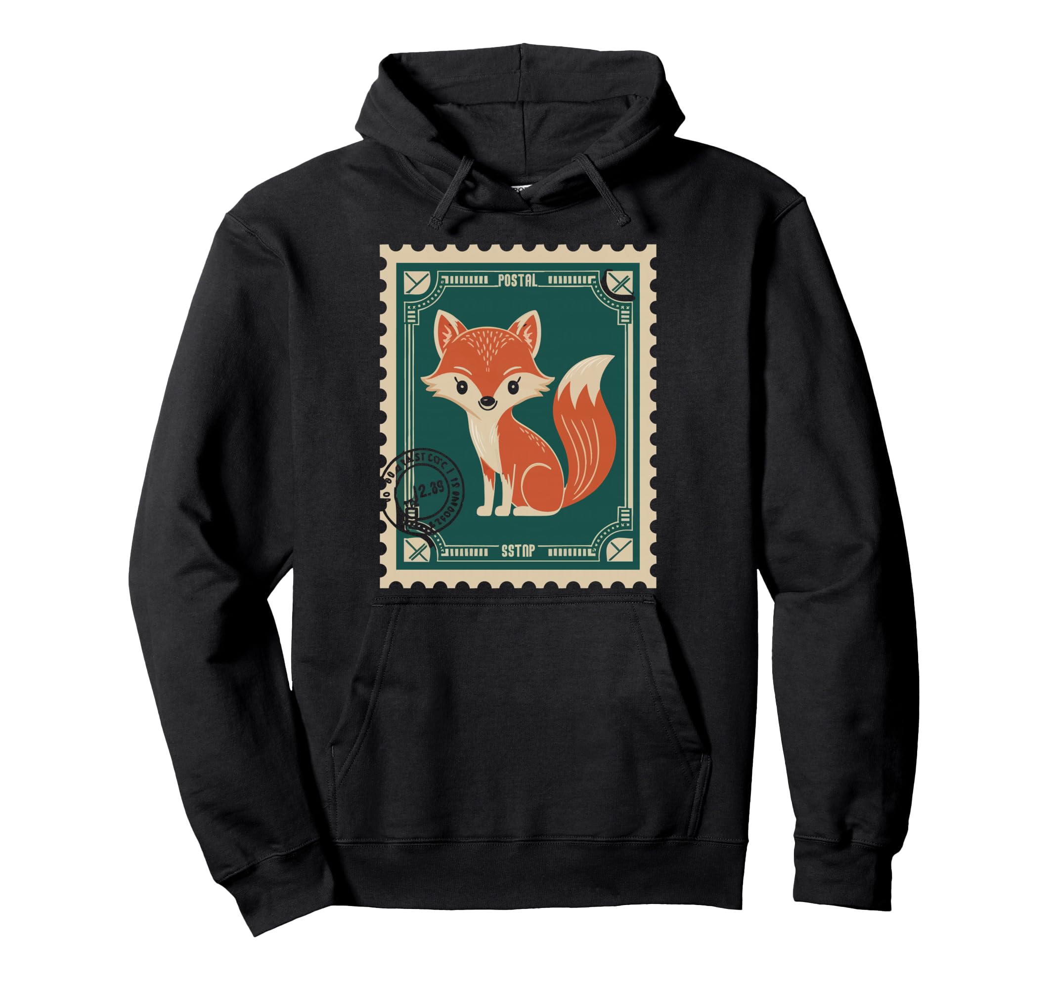 Fox Postage Stamp Animal Hoodie - Custom Art Print for Adults - T-Shirt, Sweatshirt, Hoodie