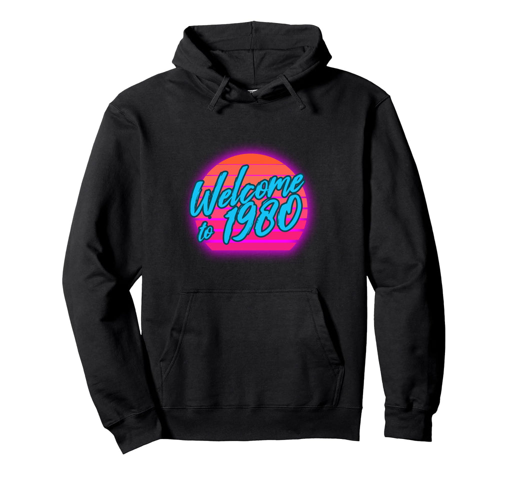 Welcome To 1980 Synthwave Sunset 80S Hoodie - Trendy Graphic for Adults - T-Shirt, Sweatshirt, Hoodie