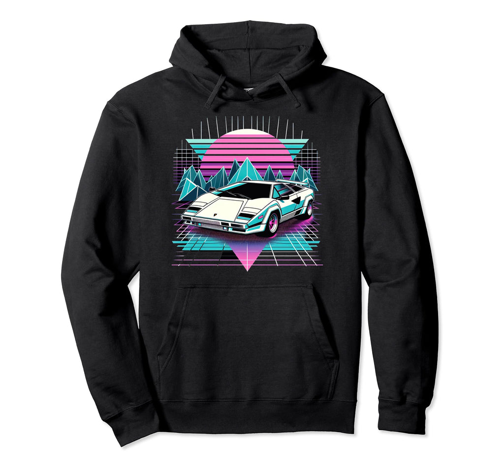 Synthwave Retrowave 80S Sports Car Hoodie - Trendy Graphic Unisex - T-Shirt, Sweatshirt, Hoodie