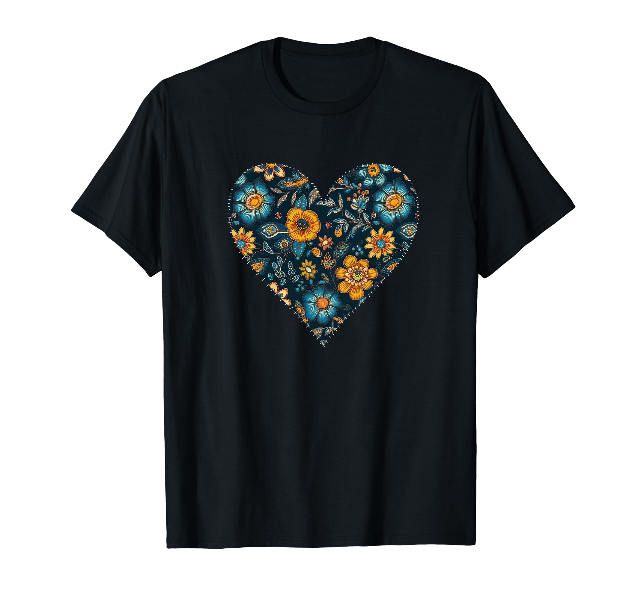 Ukrainian Floral Pattern Ukraine Heart T-Shirt - Custom Art Print Men Women - T-Shirt, Sweatshirt, Hoodie