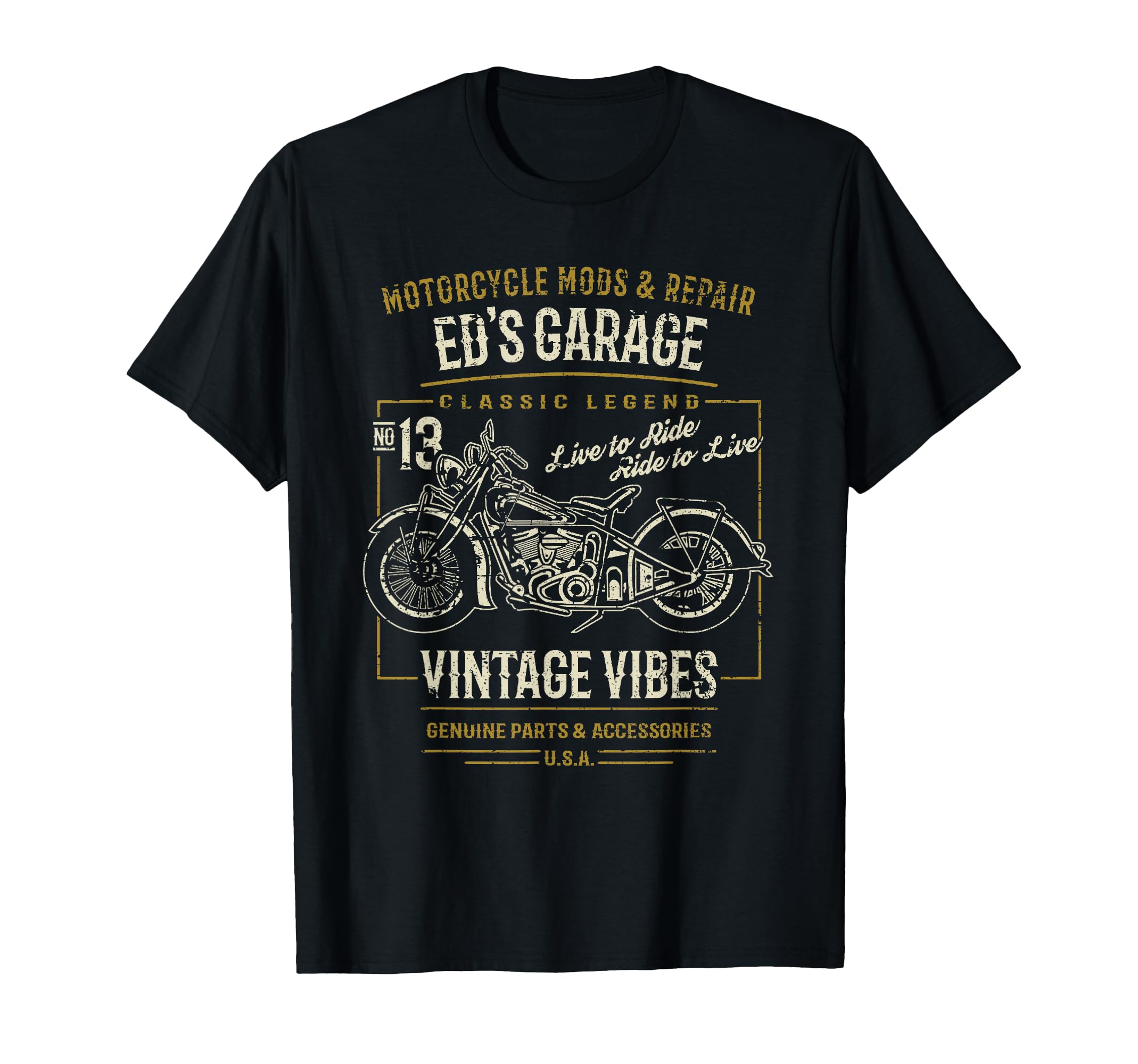 Eds Garage Motorcycle Distressed T-Shirt - Minimalist Print Unisex - T-Shirt, Sweatshirt, Hoodie