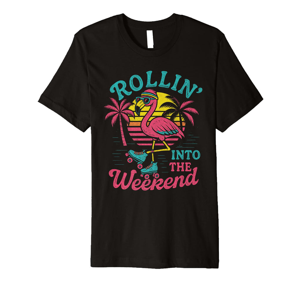 Funny Roller Skating Flamingo 80S T-Shirt - Fun Novelty Design Men Women - T-Shirt, Sweatshirt, Hoodie