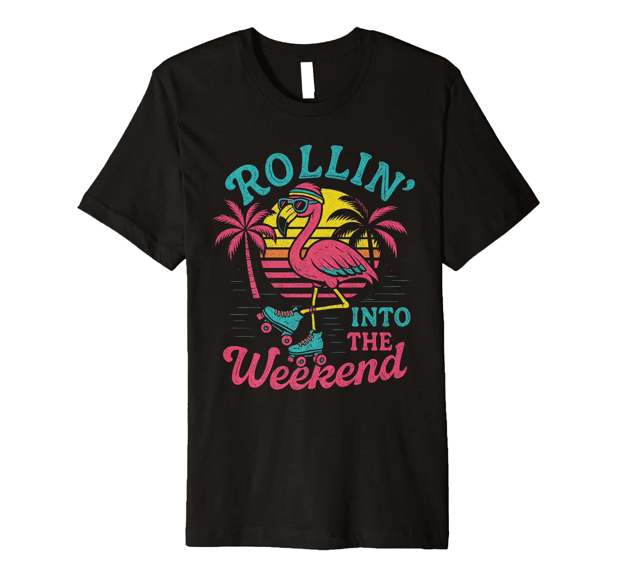 Funny Roller Skating Flamingo 80S T-Shirt - Fun Novelty Design Men Women - T-Shirt, Sweatshirt, Hoodie