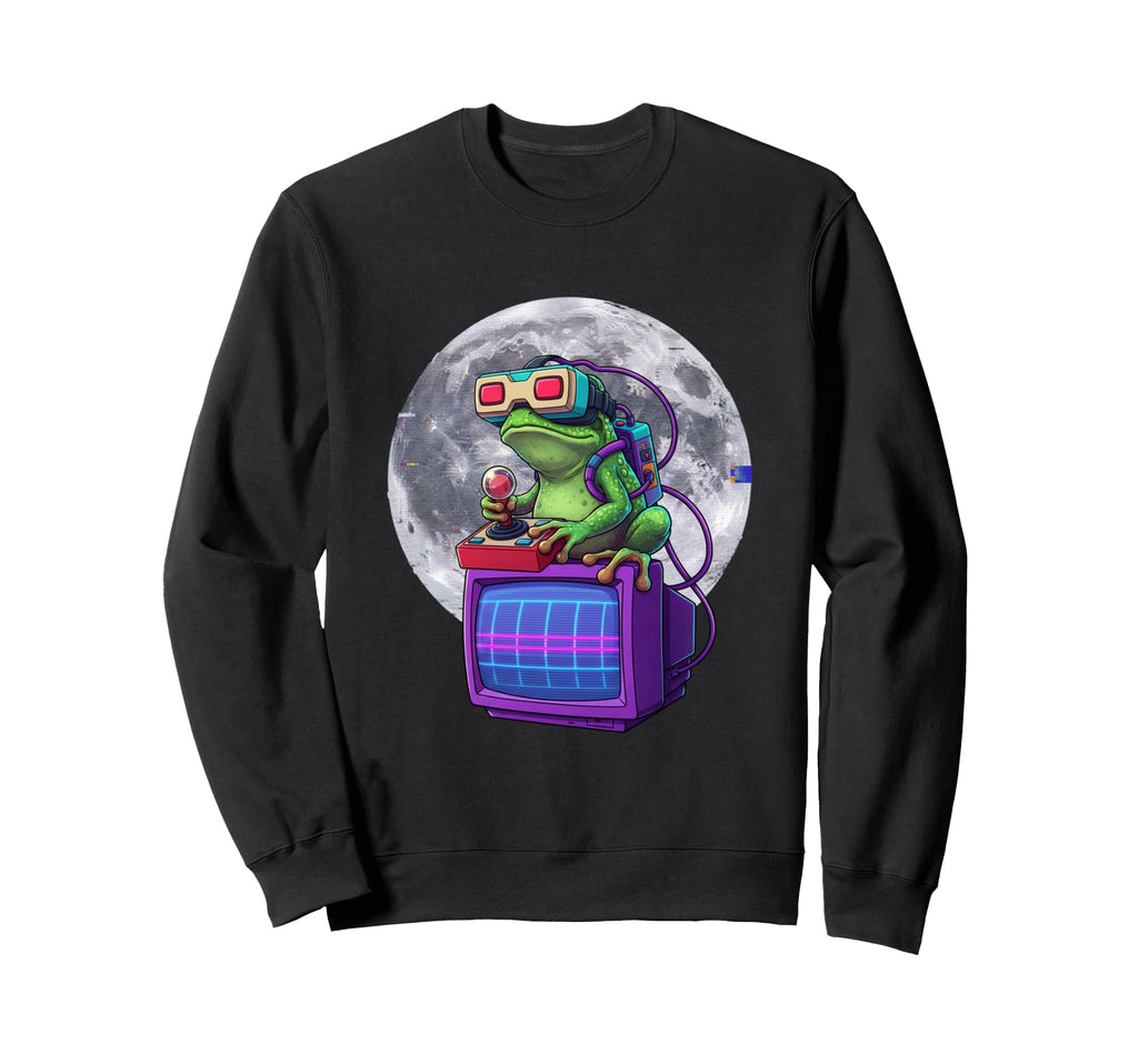 Vr Frog 80S Gamer Moon Aesthetic Sweatshirt - Novelty Apparel Unisex - T-Shirt, Sweatshirt, Hoodie