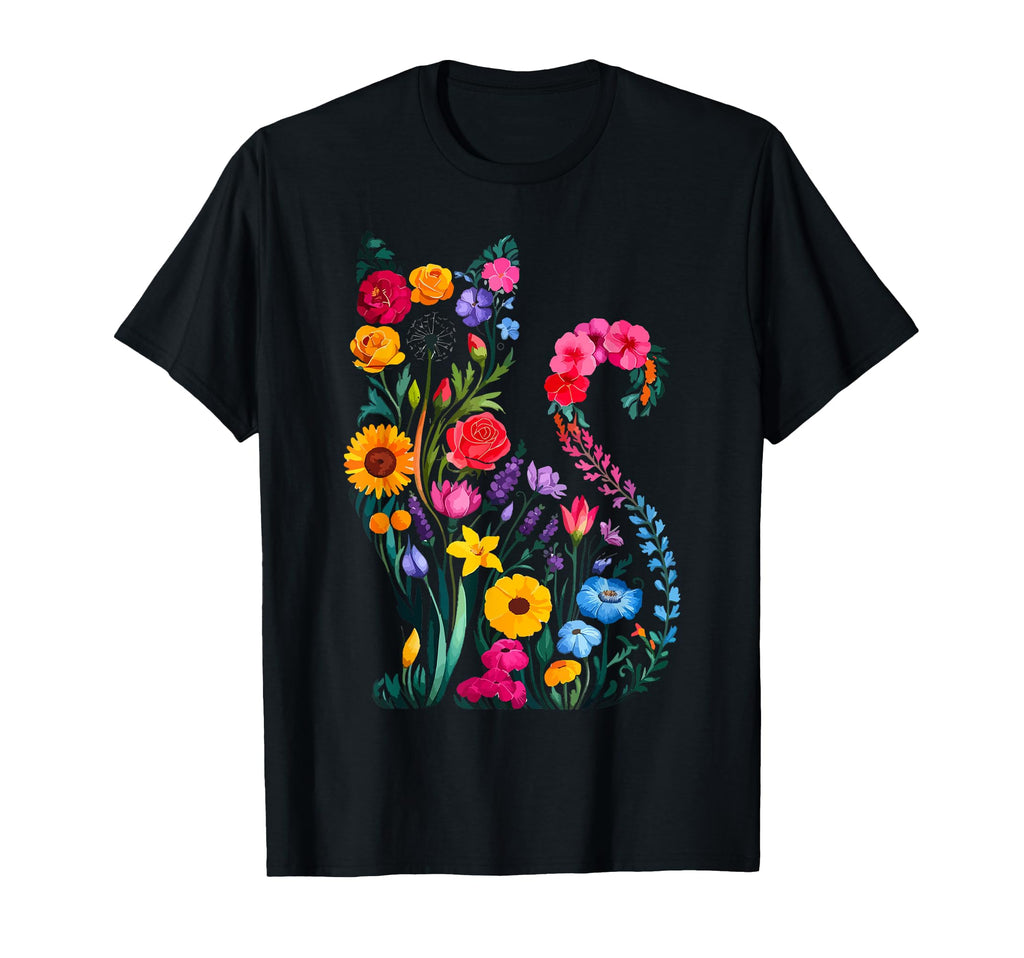 Cat Colorful Floral Patterns Flowers T-Shirt - Graphic Print for Adults - T-Shirt, Sweatshirt, Hoodie