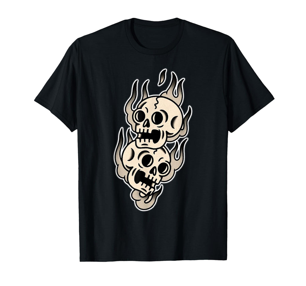Skulls X Flames Tattoo Flash T-Shirt - Casual Everyday Wear Unisex - T-Shirt, Sweatshirt, Hoodie