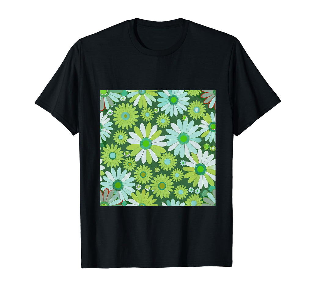 Big Floral Pattern Green Daisy Flowers T-Shirt - Aesthetic Graphic Unisex - T-Shirt, Sweatshirt, Hoodie