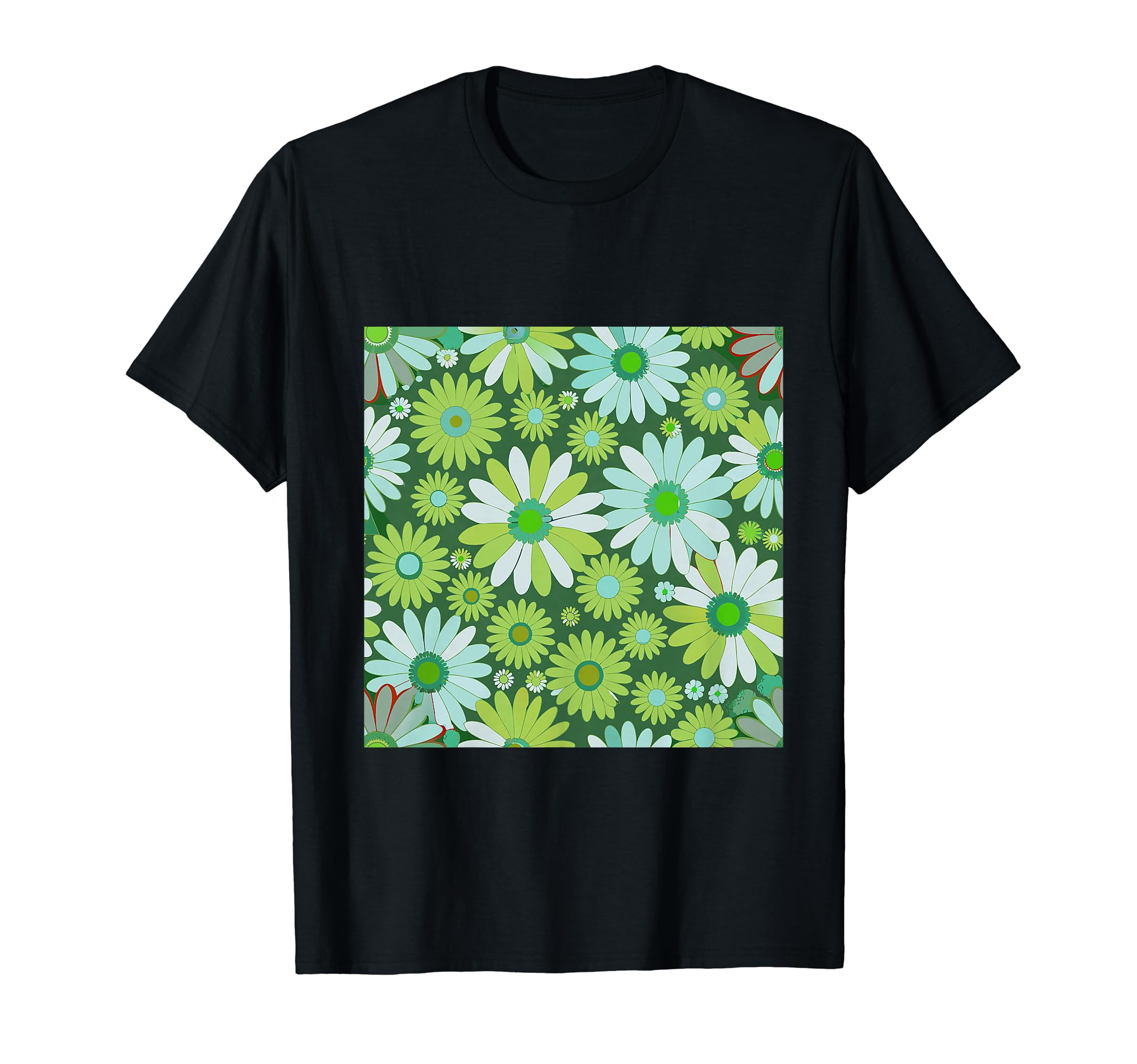 Big Floral Pattern Green Daisy Flowers T-Shirt - Aesthetic Graphic Unisex - T-Shirt, Sweatshirt, Hoodie