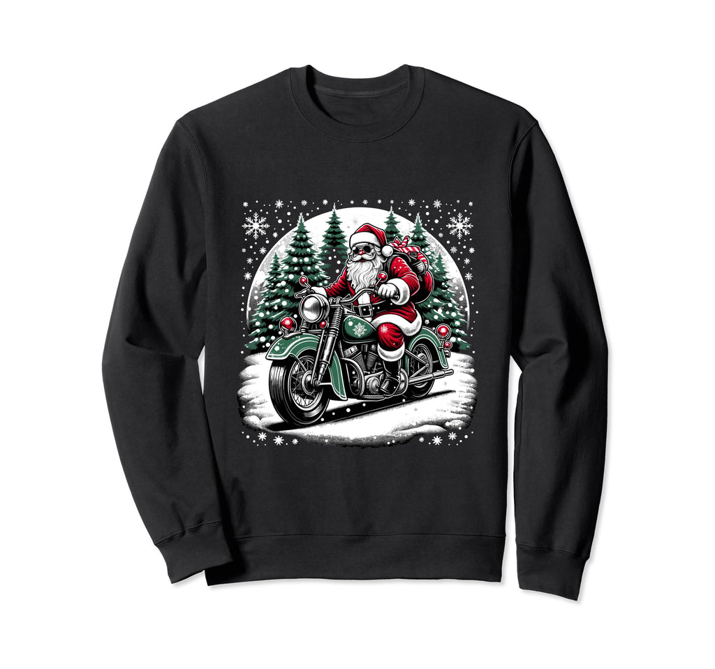 Santa Riding Motorcycle Biker Sweatshirt - Minimalist Print for Adults - T-Shirt, Sweatshirt, Hoodie