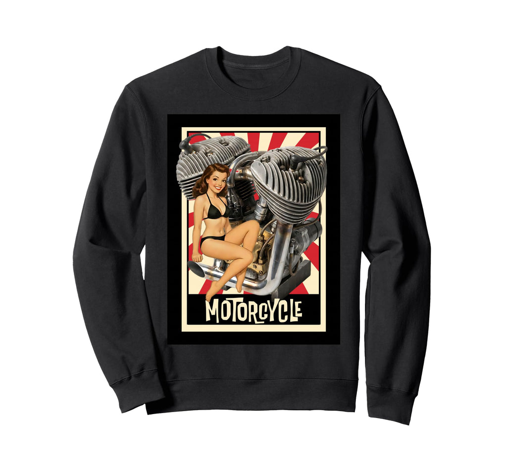 Pinup Motorcycle Engine Biker Art Sweatshirt - Graphic Print for Adults - T-Shirt, Sweatshirt, Hoodie