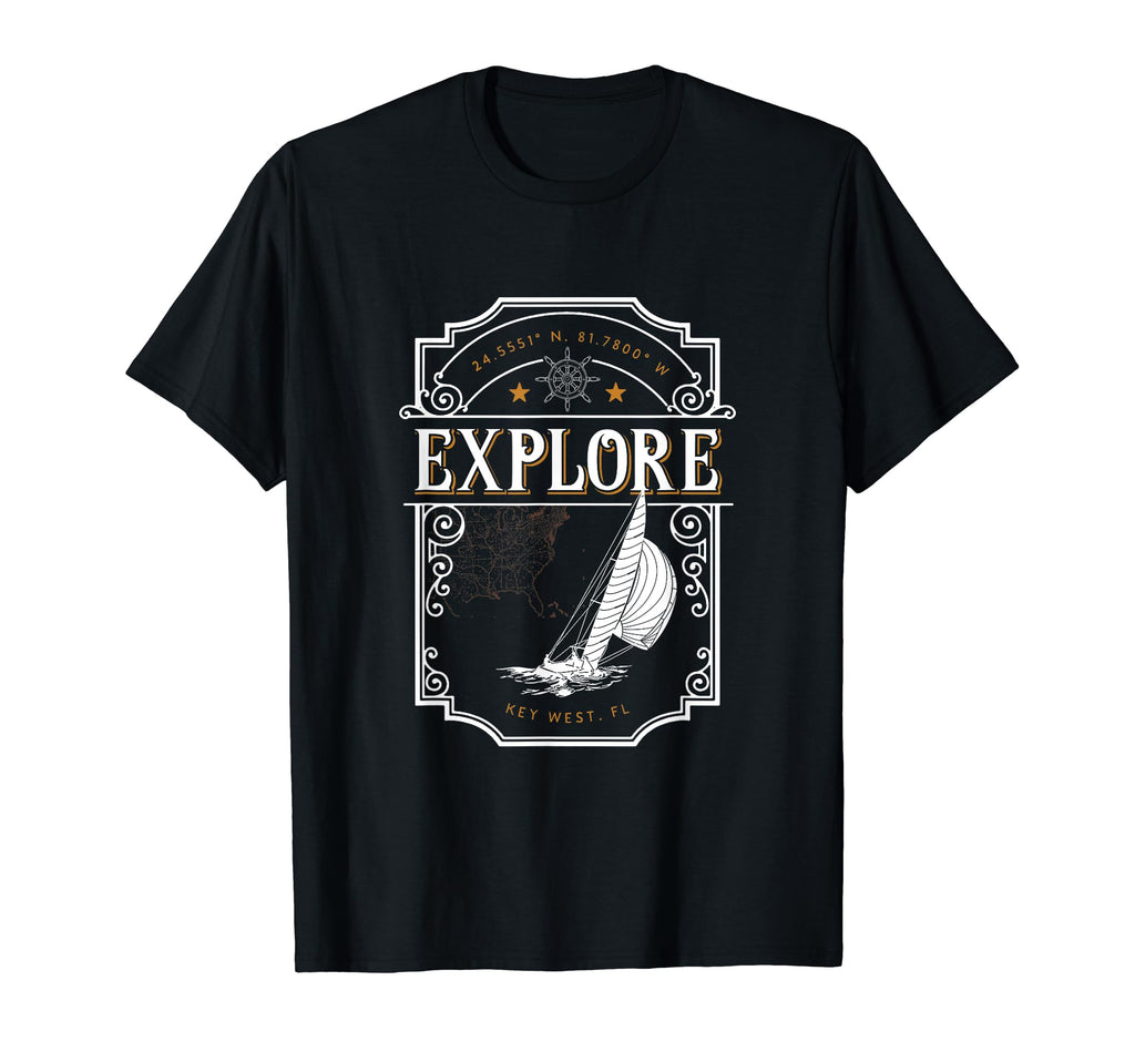 Key West Florida Sailing Fishing Map T-Shirt - Minimalist Print for Adults - T-Shirt, Sweatshirt, Hoodie