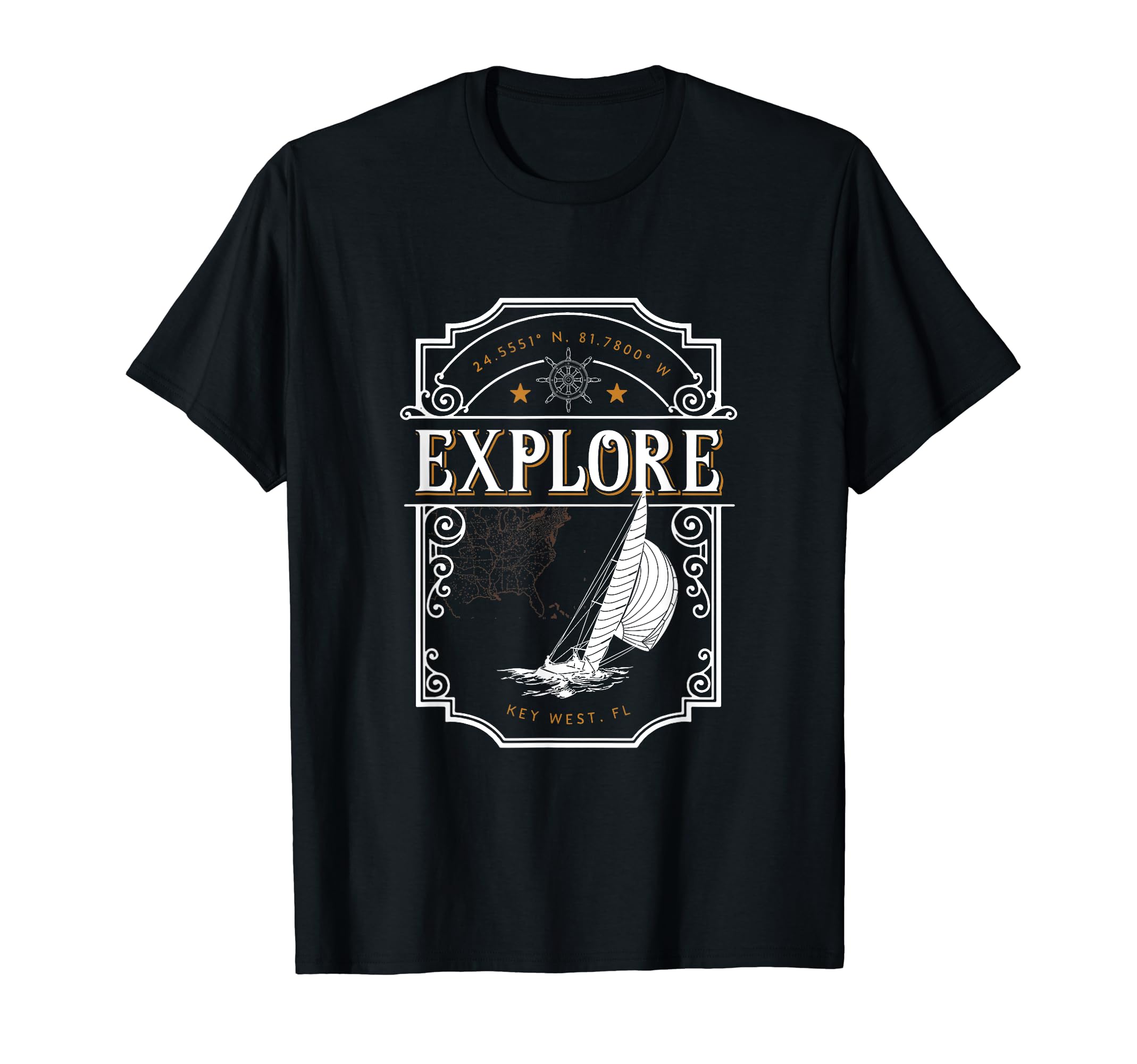 Key West Florida Sailing Fishing Map T-Shirt - Minimalist Print for Adults - T-Shirt, Sweatshirt, Hoodie