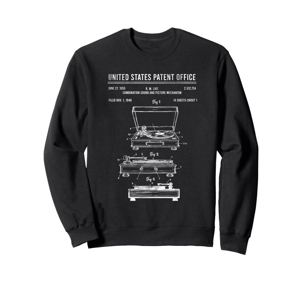 Vinyl Record Player Patent Dj Music Sweatshirt - Minimalist Print Unisex - T-Shirt, Sweatshirt, Hoodie