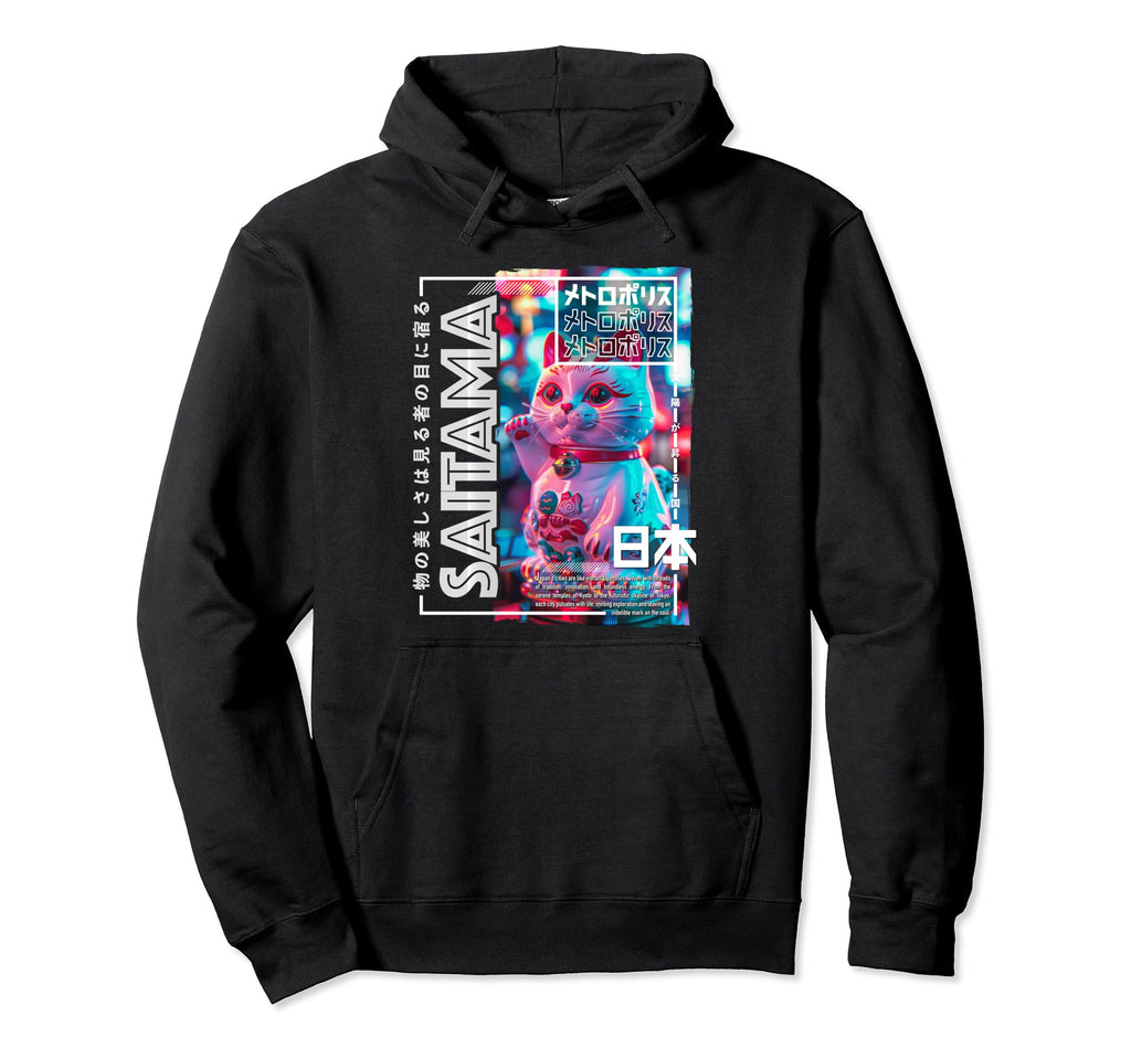 Saitama City 80S Synthwave Manekineko Hoodie - Custom Art Print Men Women - T-Shirt, Sweatshirt, Hoodie