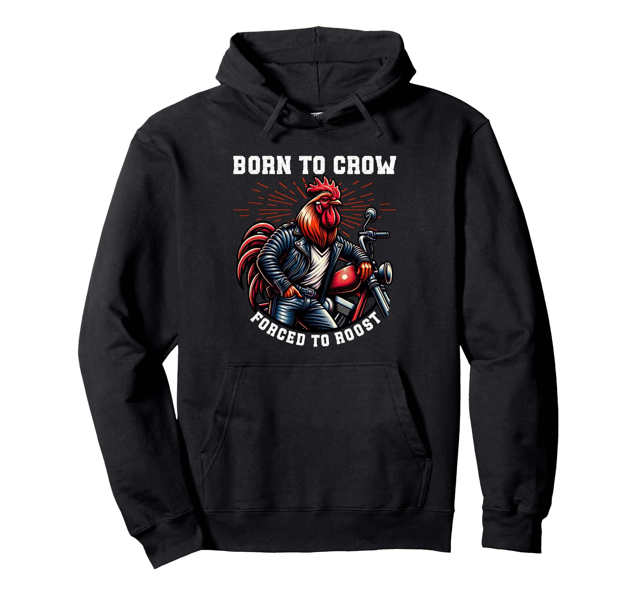 Biker Lifestyle Born To Crow Rooster Hoodie - Minimalist Print for Adults - T-Shirt, Sweatshirt, Hoodie