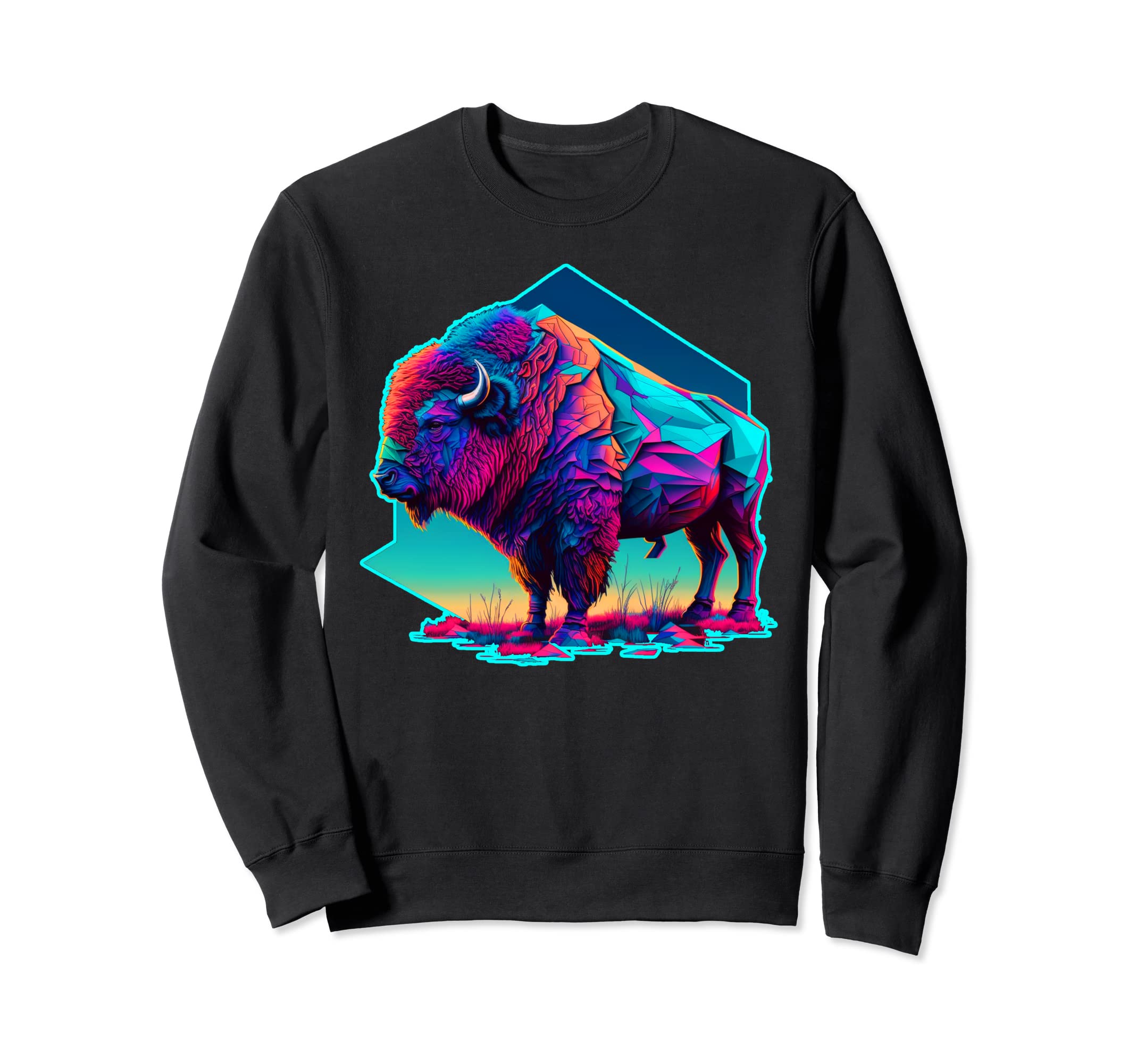 Vaporwave Synthwave Bison American Sweatshirt - Novelty Apparel for Adults - T-Shirt, Sweatshirt, Hoodie