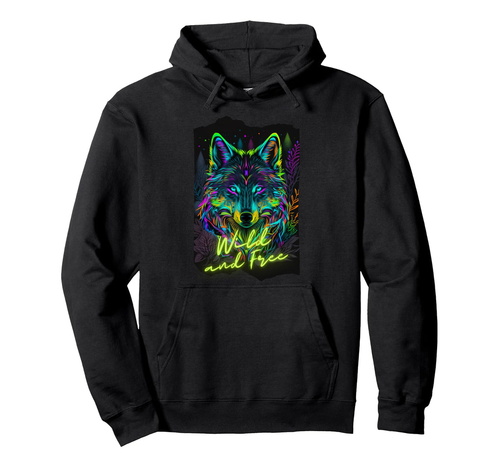 80S Vaporwave Synthwave Wolf Colorful Hoodie - Custom Art Print Men Women - T-Shirt, Sweatshirt, Hoodie
