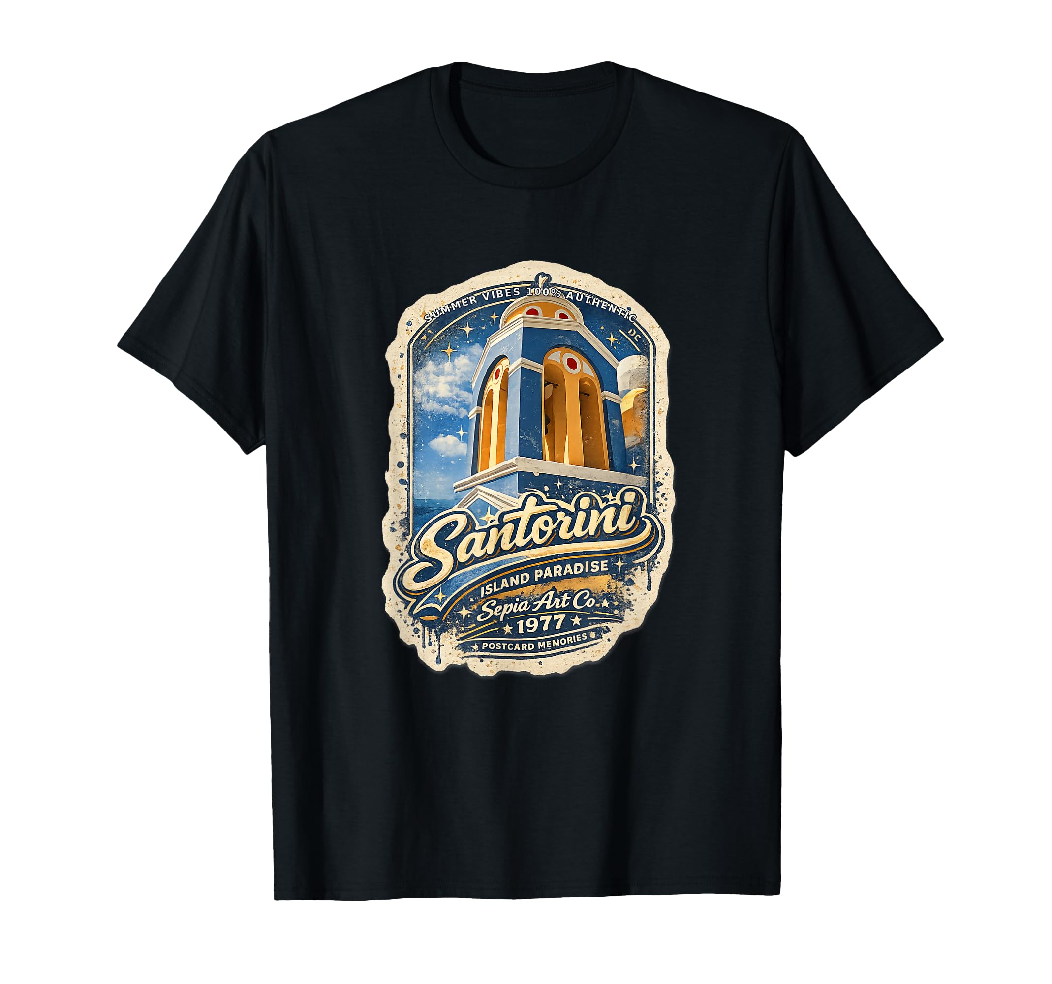 Santorini Island Paradise Postcard T-Shirt - Minimalist Print Unisex - T-Shirt, Sweatshirt, Hoodie
