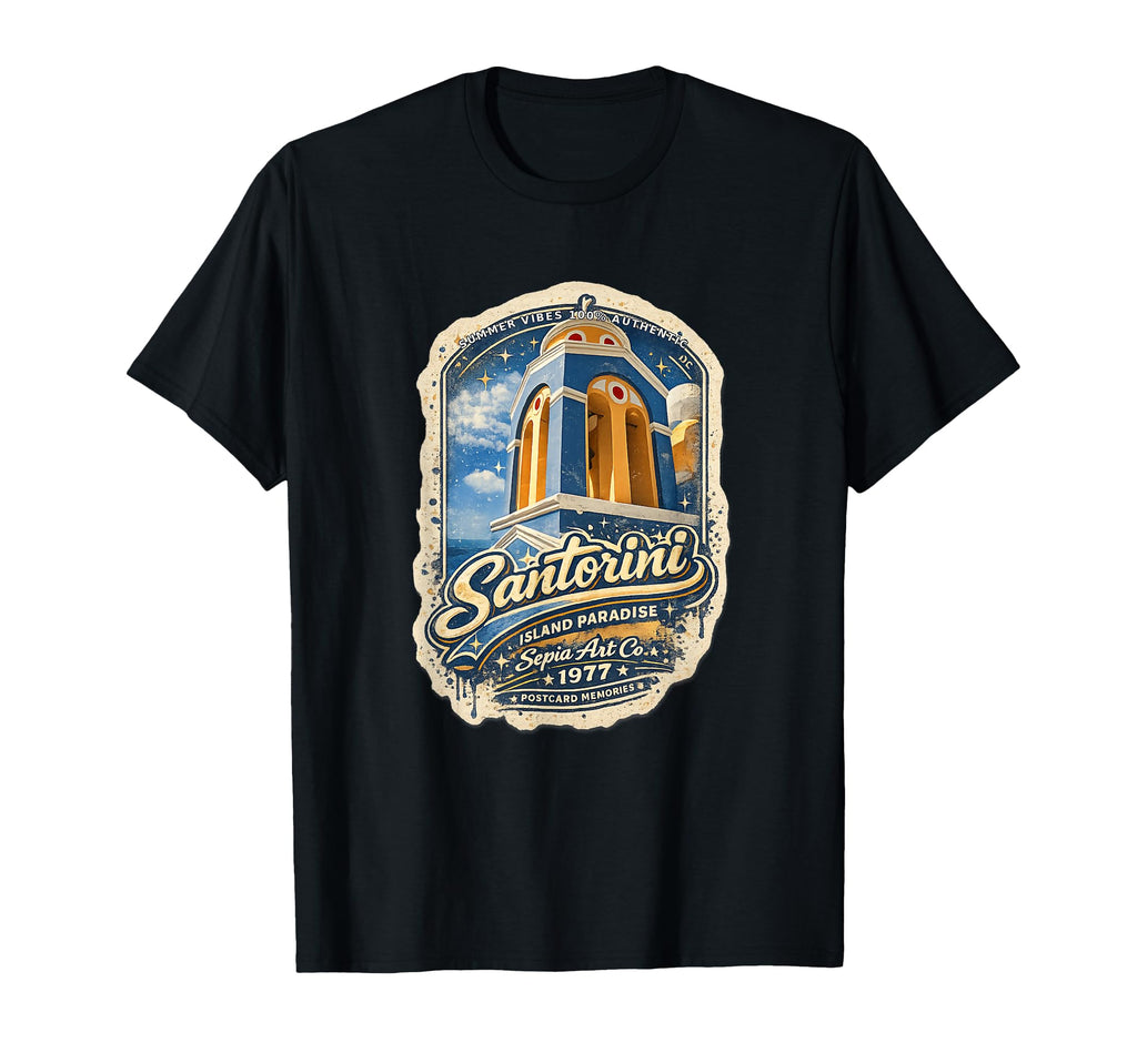 Santorini Island Paradise Postcard T-Shirt - Trendy Graphic for Adults - T-Shirt, Sweatshirt, Hoodie