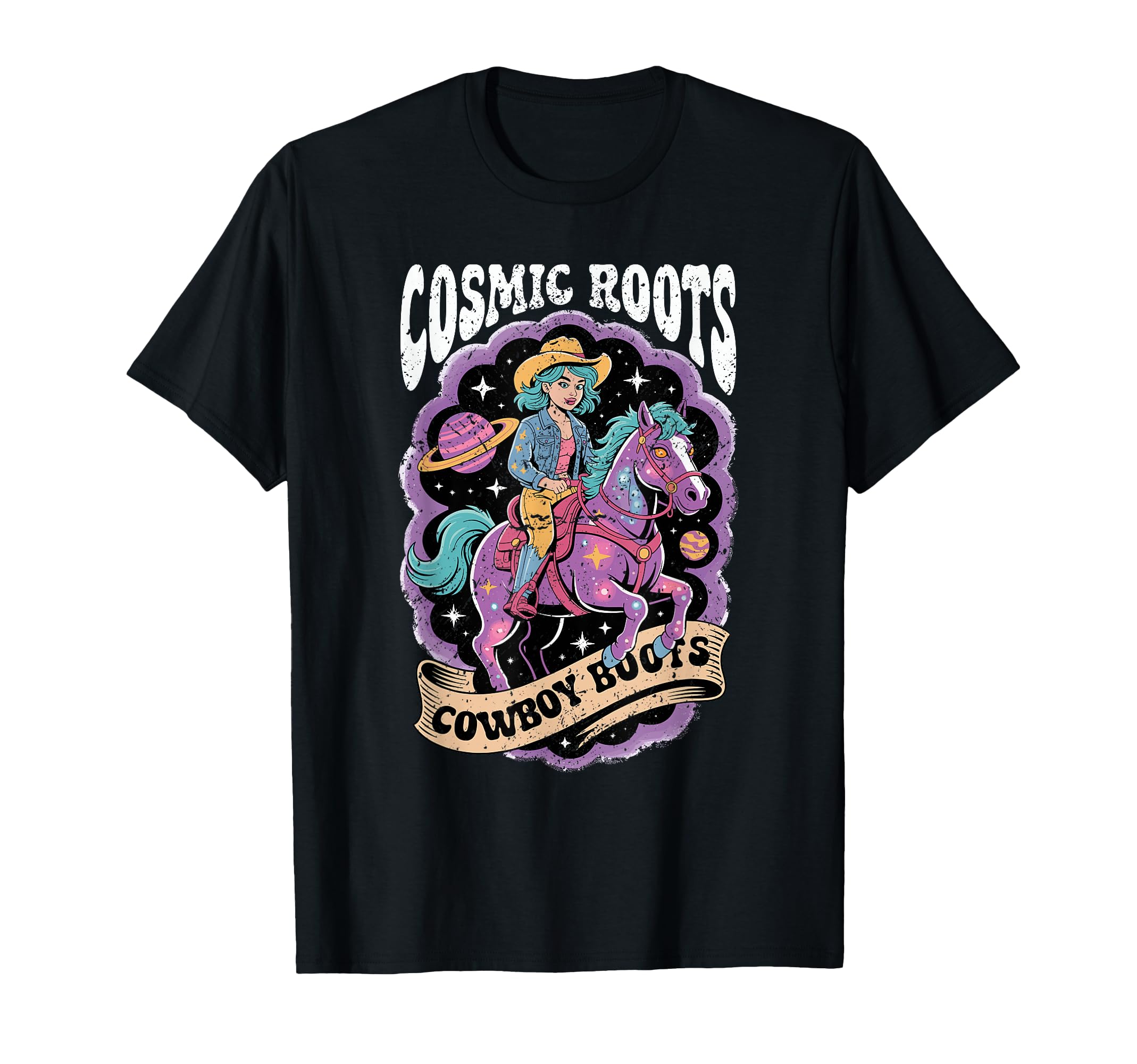 Cosmic Roots Cowboy Boots Horse Space T-Shirt - Streetwear Style Men Women - T-Shirt, Sweatshirt, Hoodie