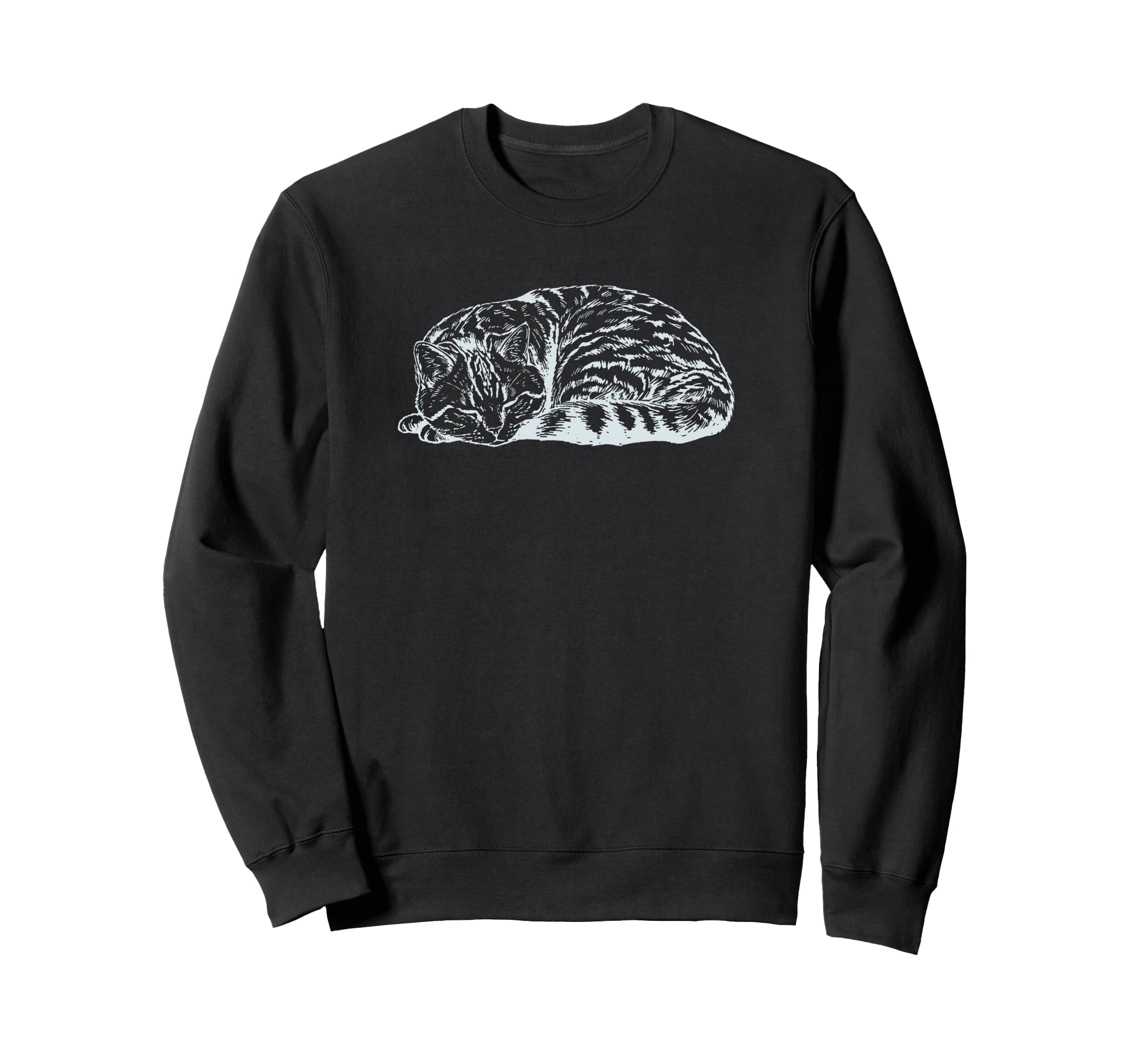 Sleeping Tabby Cat Sketch Woodcut Cozy Sweatshirt - Graphic Print Unisex - T-Shirt, Sweatshirt, Hoodie