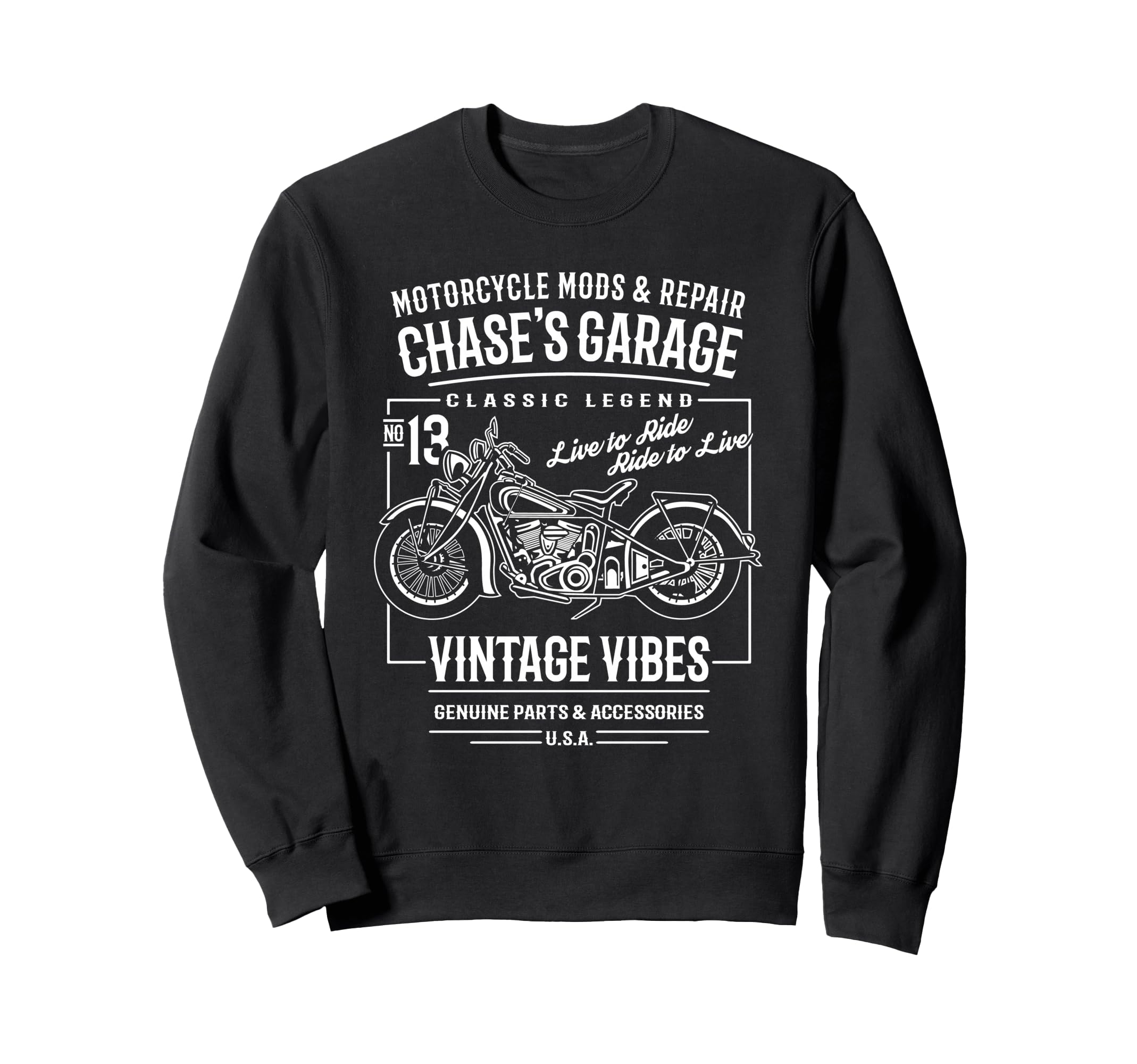 Chases Garage Motorcycle Name Chase Sweatshirt - Custom Art Print Men Women - T-Shirt, Sweatshirt, Hoodie