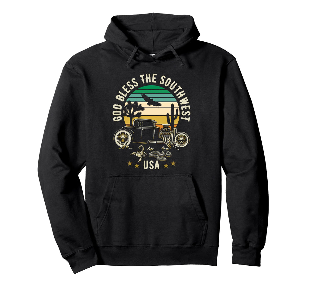 God Bless Southwest Usa Hotrod Hoodie - Minimalist Print for Adults - T-Shirt, Sweatshirt, Hoodie