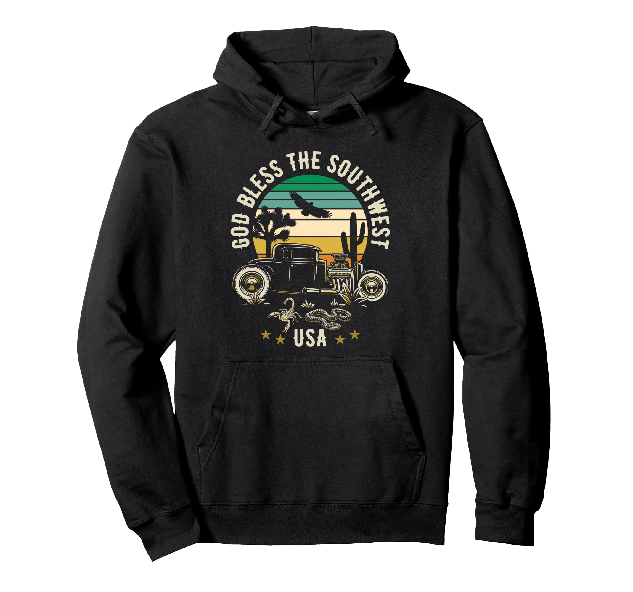 God Bless Southwest Usa Hotrod Hoodie - Minimalist Print for Adults - T-Shirt, Sweatshirt, Hoodie