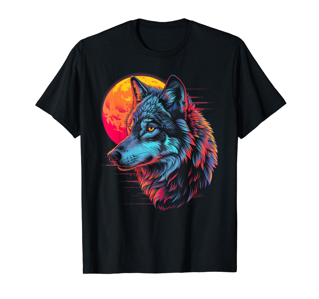 Wolf Vaporwave Aesthetic Synthwave 80S T-Shirt - Custom Art Print Unisex - T-Shirt, Sweatshirt, Hoodie