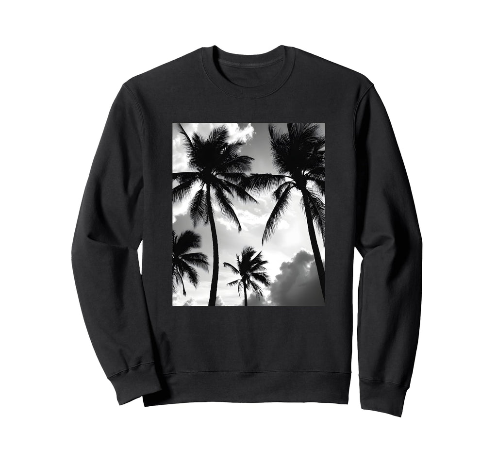 Black White Photo Palm Trees Sweatshirt - Streetwear Style for Adults - T-Shirt, Sweatshirt, Hoodie