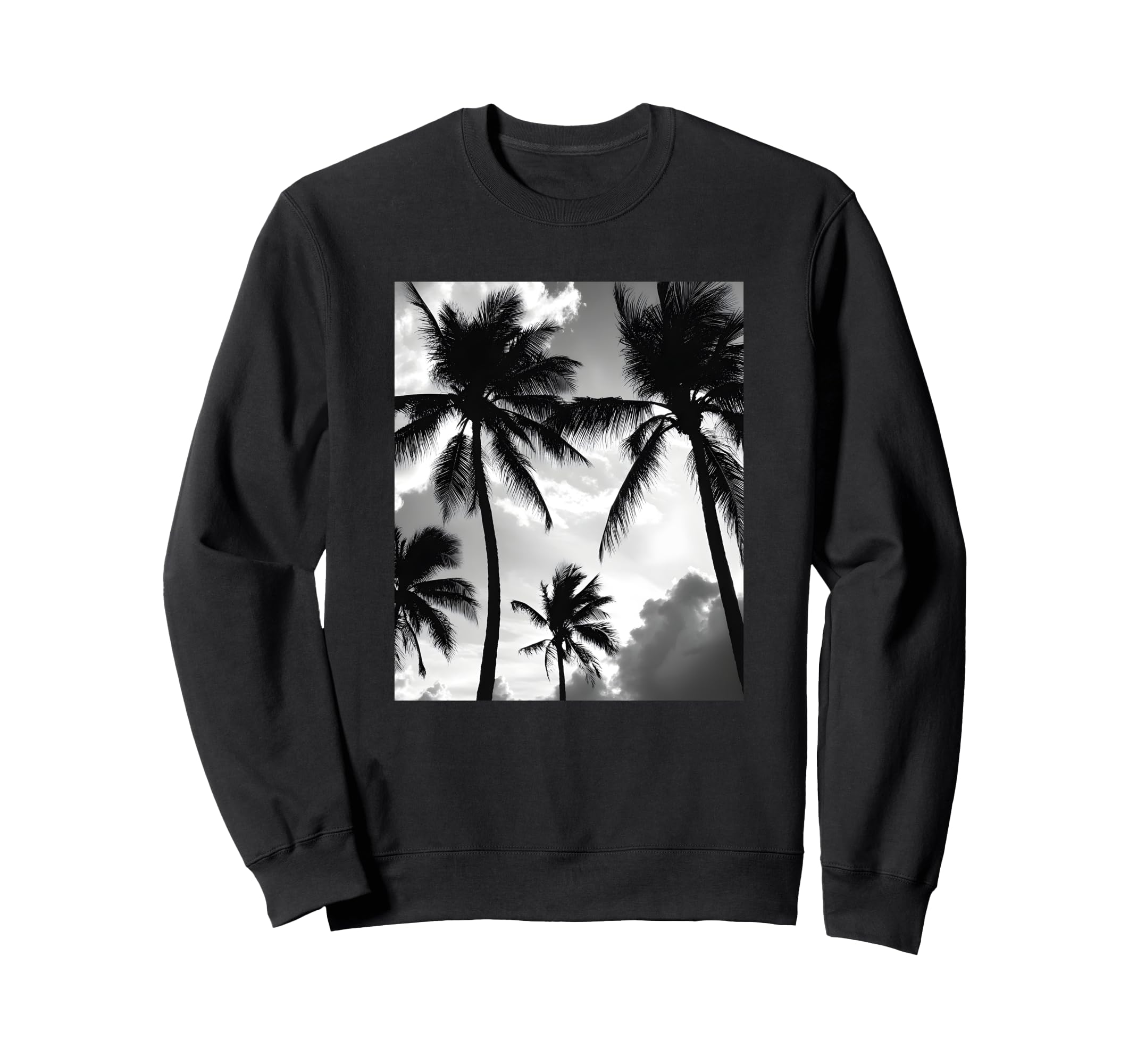 Black White Photo Palm Trees Sweatshirt - Streetwear Style for Adults - T-Shirt, Sweatshirt, Hoodie