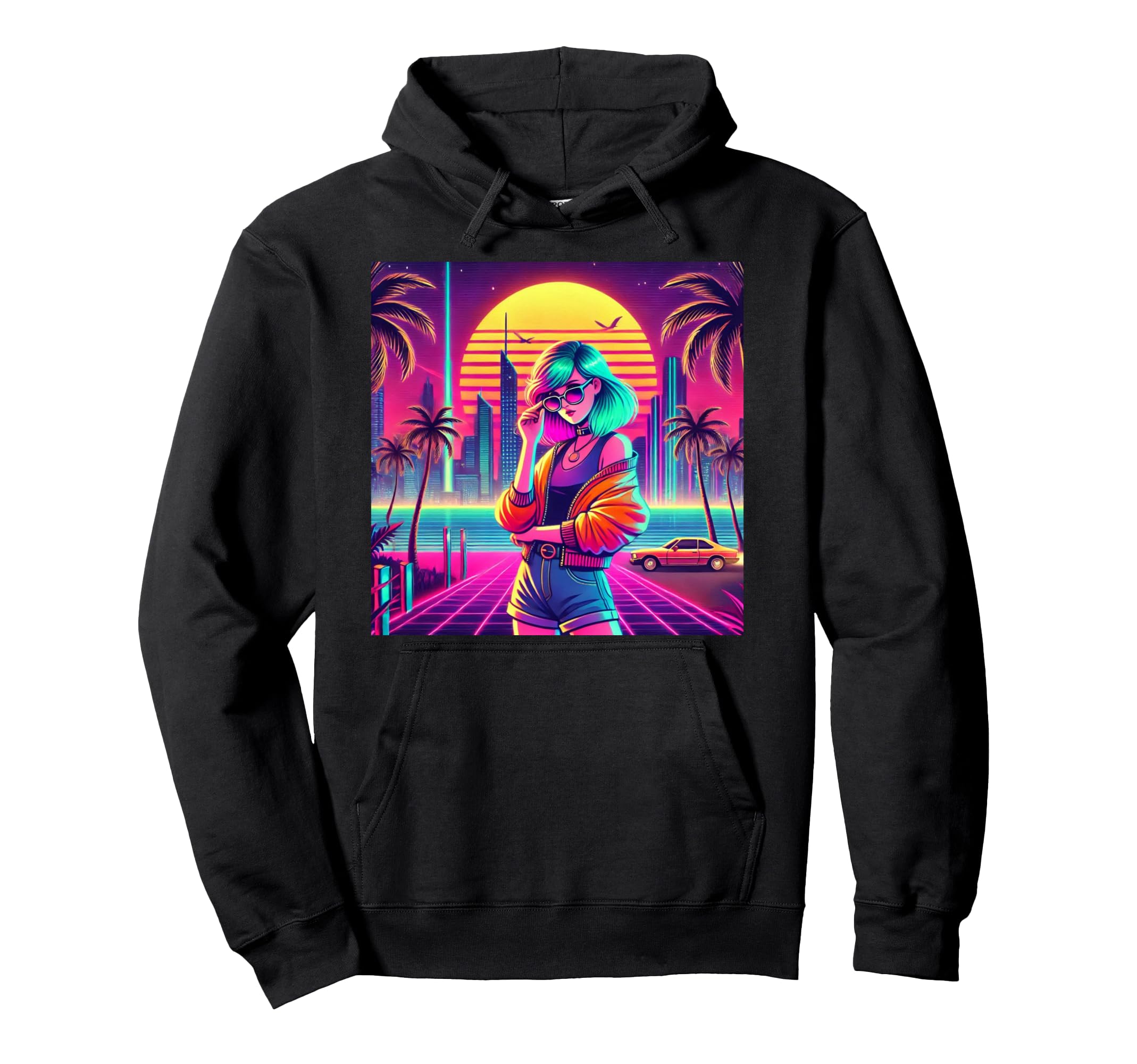 Synthwave Retrowave Outrun Aesthetic Hoodie - Graphic Print Men Women - T-Shirt, Sweatshirt, Hoodie