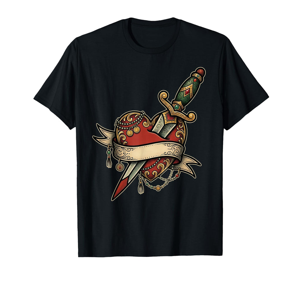 Heart Tattoo Traditional Dagger T-Shirt - Minimalist Print Men Women - T-Shirt, Sweatshirt, Hoodie